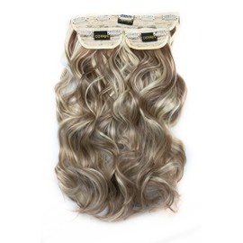 BOMBSHELL HAIR EXTENSIONS 250g 24" Curly 3 Pieces Full Head Clip On Hair Extensions Hair Piece Wig (M23 HIGHLIGHTS BROWN WITH BLONDE)