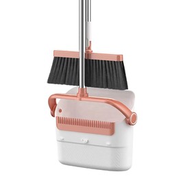 XIXIWOW Broom and Dustpan Set for Home, Broom and Dustpan Combo for Office,Short Handle Broom with Upright Standing Dustpan,Indoor（White）