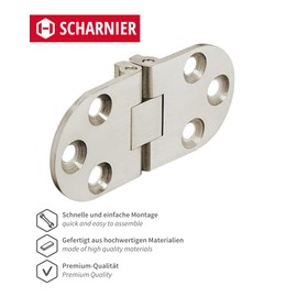 Gedotec Furniture Hinge Brass Folding Table Hinge for Folding and Sewing Machine Tables | Table Hinge Nickel-Plated Matt | 30 x 65 mm | Furniture Fittings | 1 Piece - Hinge for Inlet