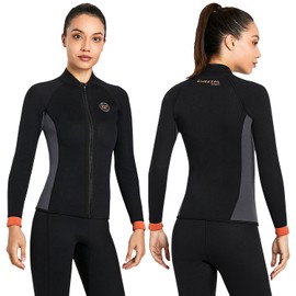Wetsuit Jacket for Women 3 mm Wetsuit Tops for Women Keep Warm Long Sleeve Front Zip Neoprene Top for Diving Surfing Snorkelling Swimming Water Sports 2XL Size