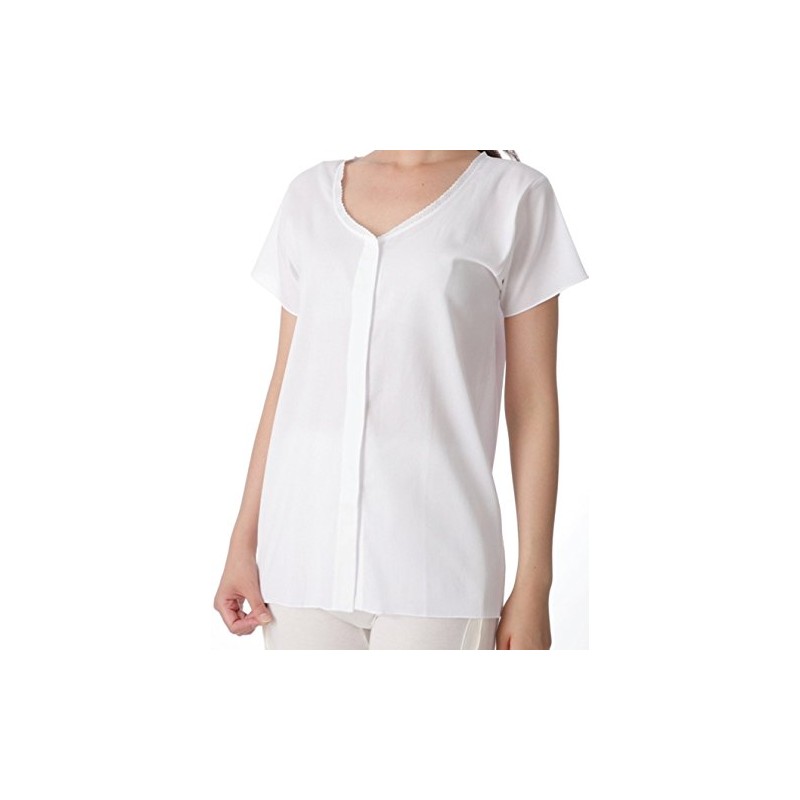 COBES Women's Crepe Open Front Short Sleeve White CH-3 M