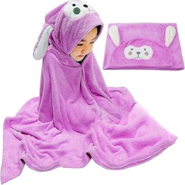 Baby Towel with Hood, Hooded Towel for Children, 71 x 140 cm, Large Baby Bath Towel Girls and Boys, Hooded Towel, Baby Towel Hood, Ultra Soft and Super Absorbent (Purple)