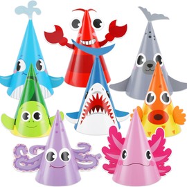 Justforjoyful 24Pcs Sea Animal Party Hats Under The Sea Birthday Party Supplies for Kids DIY Ocean Theme Paper Hat Animals Turtle Headbands Cartoon Octopus Summer Baby Shower Decorations Favors