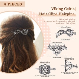 4 Piezas Horquillas Retro Sliver Celtic Hair Slide y 11 Piezas Palillos para Cabello de Bronce Vintage Joyas Vikingas con Nudo Celta Horquillas para Pelo para Mujeres Niñas