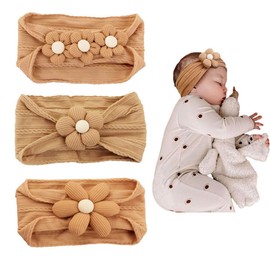 NUOSYI 3PCS Baby Flower Headbands Girls Nylon Soft Hairbands Holiday Festival Hair Accessories For Newborn Infant Toddler Kids(khaki, elastic)