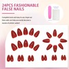 24PCS Deep Red Short Almond Press-On Nails With Strong Nail