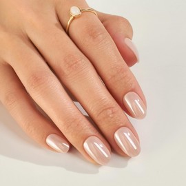 SHANGMENG Chrome Press on Nails Oval - Soft Gel Color Press on Nails Short for Women Gift, Fit Perfectly & Natural Stick on Nails with Glue in 16 Sizes - 32 Reusable Fake Nails, Aurora Soft Nude