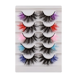 False Eyelashes, Colourful Fluffy Wispy Natural Volume Coloured Faux Mink Eyelashes, 20 mm, Valentines Festival Styles, Dramatic 3D Effect, Colour Fake Eyelashes for New Year, Cosplay, Party, Stage