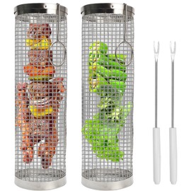 2 Pack BBQ Grill Basket, 11.8 Inch Stainless Steel Grilling Basket for Vegetables, Fish, Meat