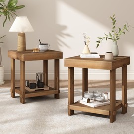 WINWY Solid Wood End Table for Living Room Set of 2, Easy Assembly