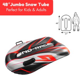 CocoNut Outdoor- 48” Inflatable Toboggan Sled- Red Twister Heavy Duty Snow Sled with Sturdy Handles for Kids, Teens and Adults-Cold Resistant Toboggan -Lightweight Tube for Boys and Girls