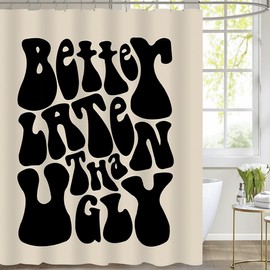 KPOCES Funny Shower Curtain Better Late Than Ugly Shower Curtain Pink Cute Cartoon Shower Curtain Set with Rustproof Metal Hooks Waterproof Bathtub Shower Curtains for Bathroom (Black,W 72" x H 72")