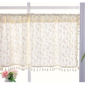 ArtisticHome Short Daisy Cafe Curtain, Romantic Elegant Half Valance, Embroidered Floral Cafe Curtain for Living room Bathroom Window Treatment(140W x 30Drop)