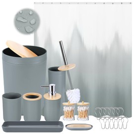 iMucci Bathroom Accessories Grey Bathroom Sets with Shower Curtain, Grey Ombre Waterproof Shower Curtain with Stainless Steel Hooks, Bathroom Accessories Set Complete
