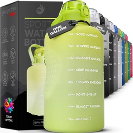 Botella de Agua con frases motivacionales, con marcador de tiempo, botella de agua de un galón con popote 128 oz/3.8 L, botella de agua reutilizable, 