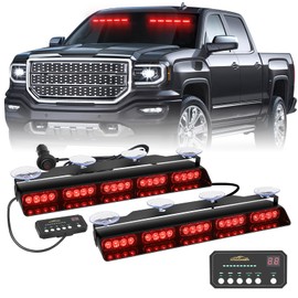 XRIDONSEN 2x 17 inch Red Emergency Lights Bar 40 LED Dash Visor Interior Front/Rear Windshield Strobe Lights Safety Flashing Warning Hazard for Ambulance Firefighter Police Vehicles Trucks Car