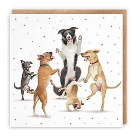 Hunts England Blank Any Occasion Card For Him Or Her - Dancing Dogs - Luxury Dogs All Occasions Blank Card For Men, Women, Boys, Girls - Milo's Gallery Collection