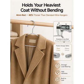Baseca Metal Hangers 20 Pack, 4mm Heavy Duty 201 Stainless Steel Clothes Hangers with Shoulder Notches, Slim Space Saving Wire Hangers for Coats Shirts Dresses, Silver