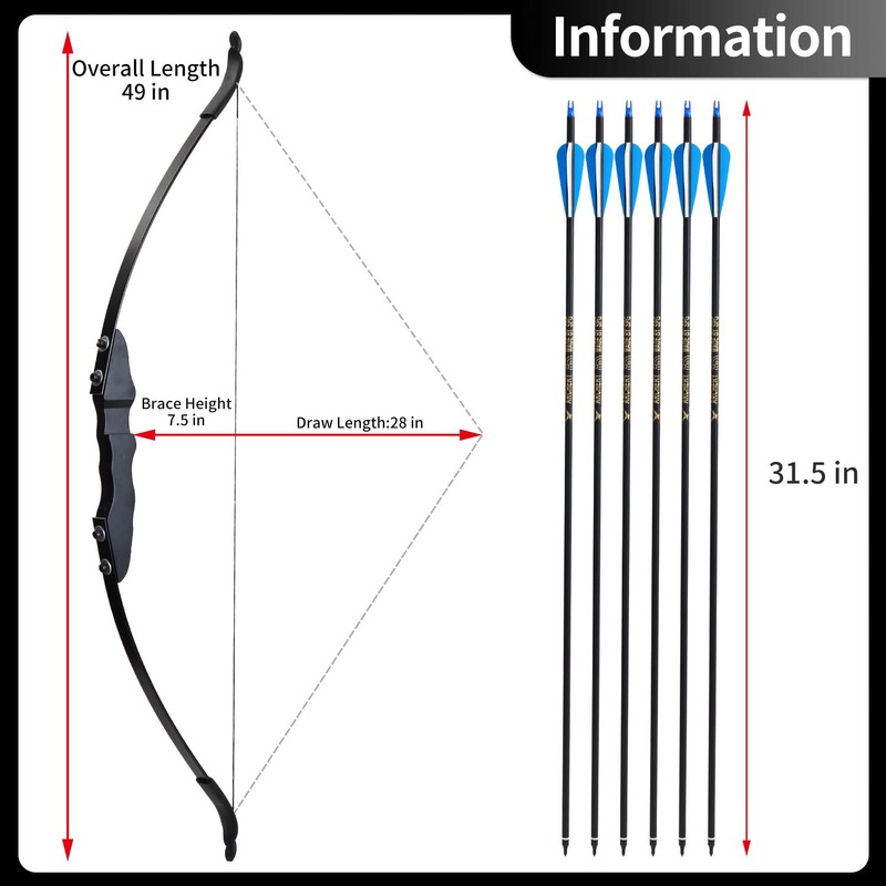 Archery Takedown Recurve Bow and Arrow Set Long Bow and