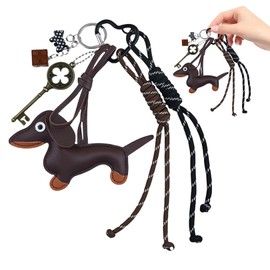 Dachshund Keyring in Artificial Leather, Dachshund Keyring Cute, Dachshund Pendant Cuddly Toy, Key Ring Dachshund, Mini Bags Pendant Aesthetic, Bag Charms Gifts, Bags Charms Keychain, brown, Unit size