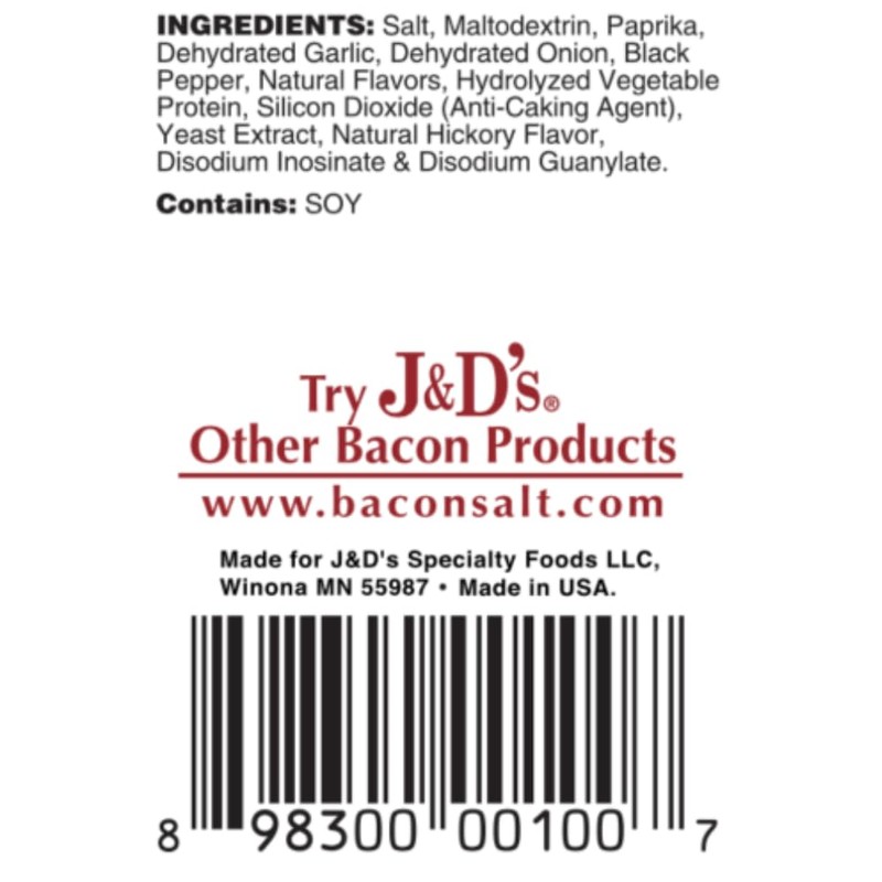 J&D's Bacon Salt, Original, 2.6 Ounce, Bacon-Flavored Seasoning Salt, Vegan,