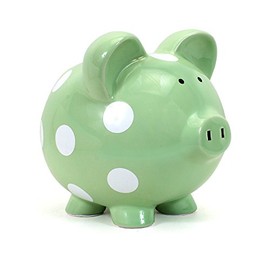 Child to Cherish Ceramic Polka Dot Piggy Bank (Green)