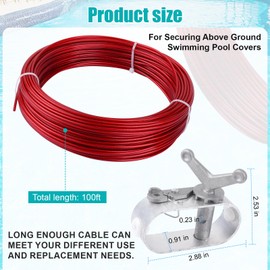Pool Cover Cable and Winch Kit - 100ft Plastic Coated Steel Pool Cover Cable & Heavy Duty Zinc Alloy Spring Loaded Ratchet for Above Ground Swimming Pool Cover Winter Closing Utility Tools