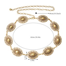 OJIOUI 1 Pcs Western Oval Concho Chain Belt for Women Metal Waist Chain Belts for Women Adjustable for Dress Jeans Outfits Western Cowgirl (Gold, 114CM)