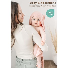 Konssy 2-Pack Muslin Hooded Baby Towels, 100% Cotton, Ultra-Soft & Absorbent Baby Bath Towels with Hood for Newborn & Infant (Pink, Floral,32" x 32")