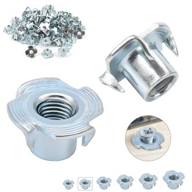 Pack of 60 Drive-In Nuts M4 x 8 mm Galvanised Carbon Steel with 4 Drive-In Tips, for Wood, Planks, Furniture, Craftsmen, Constructions, Climbing Wall, Screw Kits, DIY