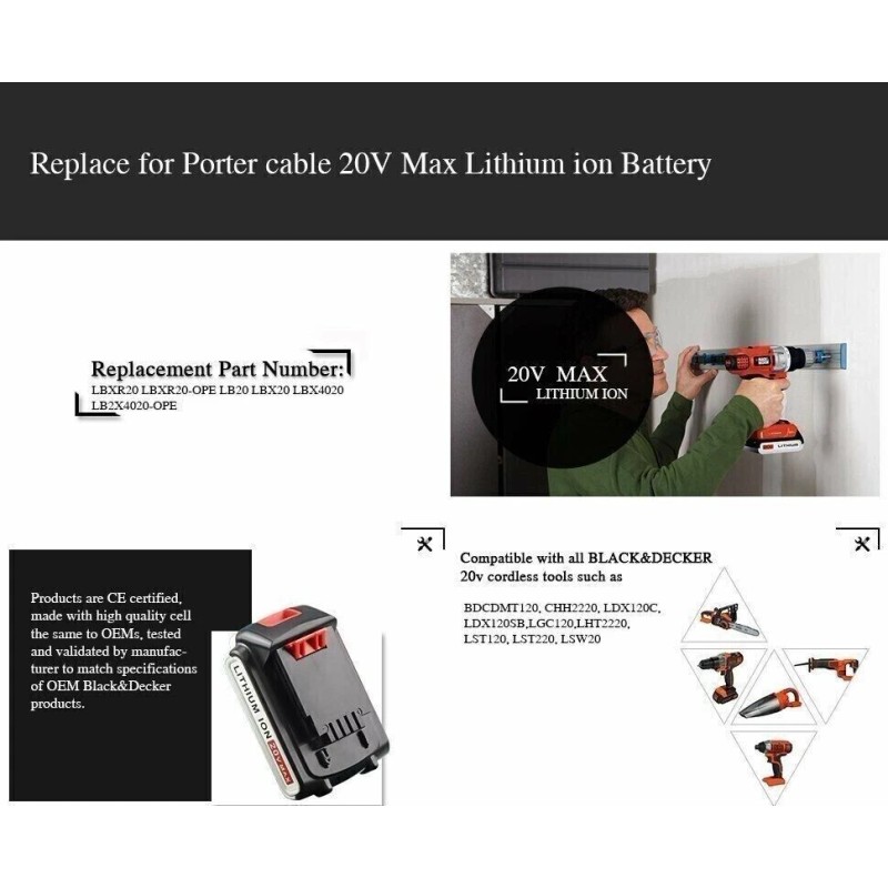 BLACK+DECKER 2Pack LithiumBattery replace for Black and Decker 20 Volt