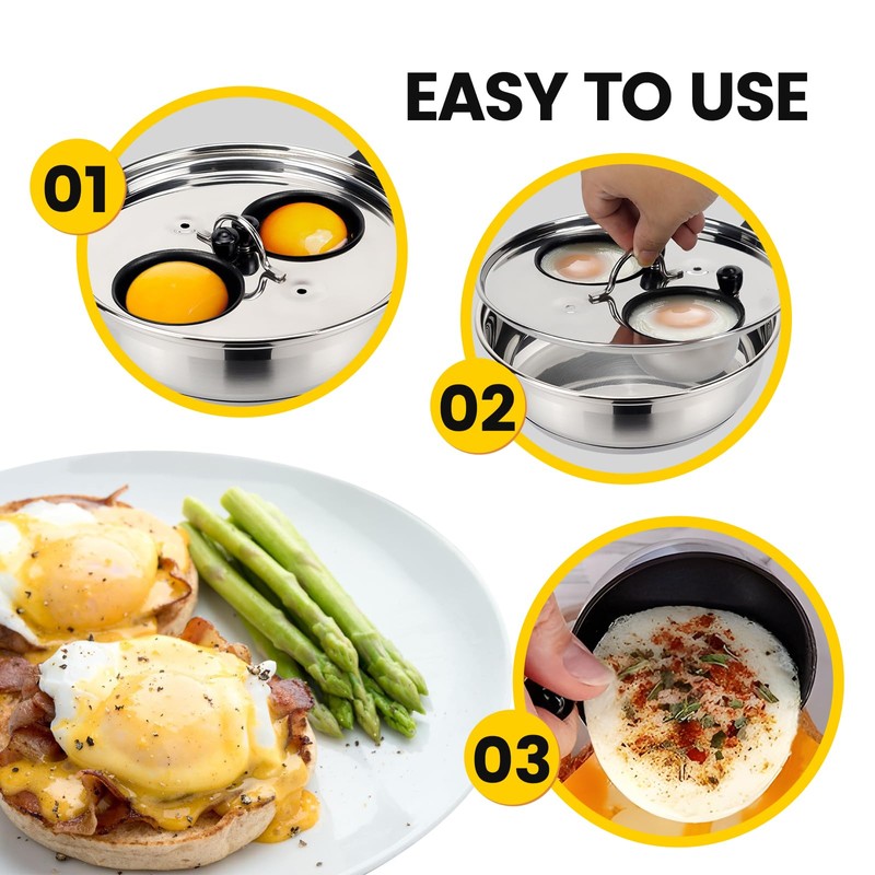 MARSKITOP Egg Poacher Pan Nonstick 2 Eggs, Poached Egg Cooker