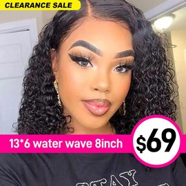 IPRO 【CLEARANCE SALE】Lace Frontal Wig Water Wave Front Human Hair Wigs 13x6 Transparent Lace Frontal Human Hair Wigs Pre Plucked HD Lace Wigs For Women - size: 8, lace: 13*6