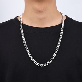 Fiusem 9mm Silver Tone Chains for Men, Silver Colored Cuban Link Chain Necklace for Men and Women, Stainless Steel Chain for Men 28 Inch