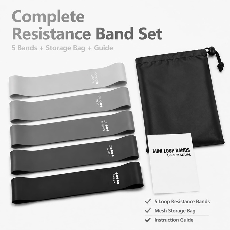 Resistance Bands Set, 5 Mini Loop Exercise Bands with X-Light