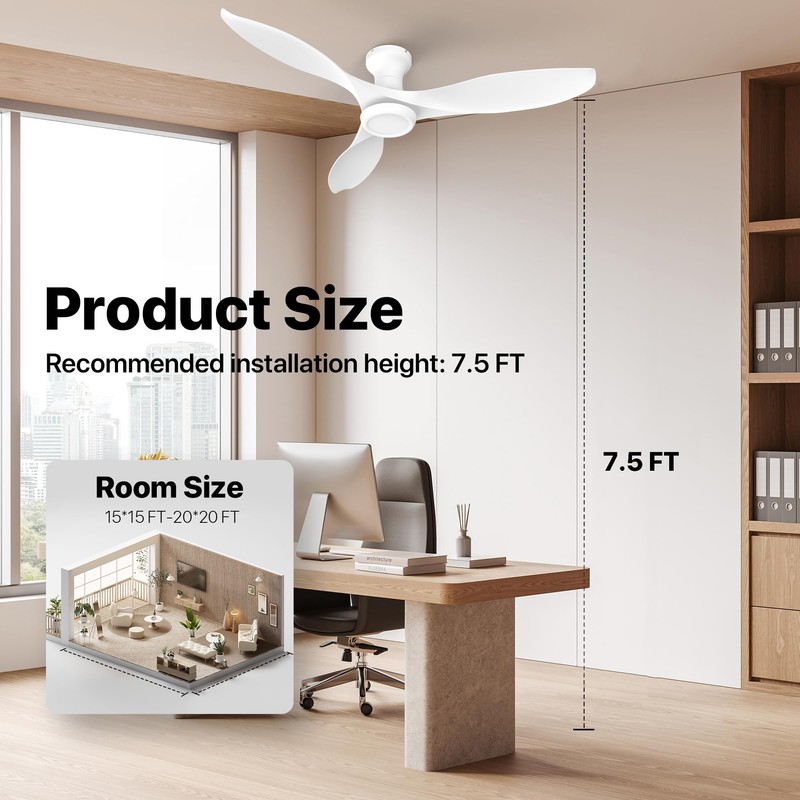 Ensenior 52 Inch Ceiling Fans with lights Remote Control, Flush