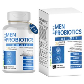 Probiotics for Men - 150 Billion CFU Acidophilus Capsules with Prebiotics & Postbiotics - Supports Gut Microbiome, Colon & Immune Health - 37 Strains with Digestive Enzymes - 60 Vegan Capsules