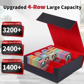 Daoyins Trading Card Storage Box 2400+, Card Deck Box For Mtg Cards With 24 Pcs Colorful Card Dividers, PU Leather Commander Card Deck Case Fits For Magic Game Cards, Sports Cards(Red)