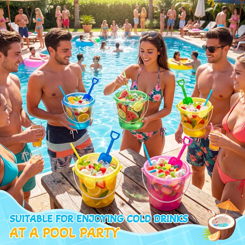 24 Pcs 86oz Colorful Drink Bucket, Colorful Plastic Summer Beverage