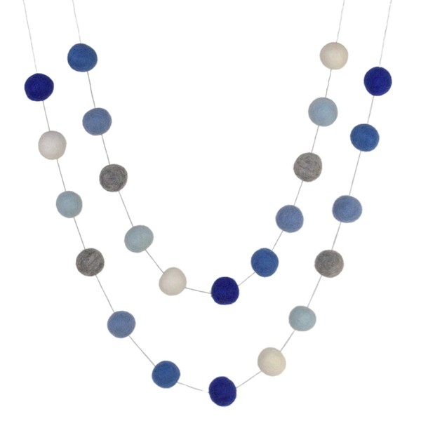 Blue & Gray Felt Ball Garland- 6 ft string with