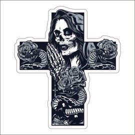 A.M.A. shop STICKER SHAPED SKULL WITH CROSS VINTAGE PVC for Decal Wall Mural Car Motorcycle Helmet Camper