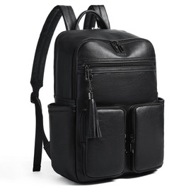 Shrrie Laptop Backpack for Women 16 Inch,Vegan Leather Travel Backpack Purse Work Business Computer Backpacks Teacher Nurse College Laptop Bookbag Casual Daypack,Two-toned Black