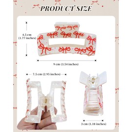 Mesovor 3 Pack Bow Cherry Printed Hair Claw Clips, Non-slip 3.54" Medium Square Hair Grip Clawclips | Acrylic Strong Hold Banana Clips (Bow: Red, Purple, Black)