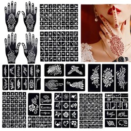 yufana Henna Schablone Set, Henna Tattoo, 14 Blatt Henna Tattoo Schablone Kit, 281 Temporäre Tattoo -Vorlage, Wiederverwendbar Körperkunst für Frauen, Teenager, Erwachsene