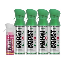 Boost Oxygen Canned 4 Portable 5 Liter Pure Natural Oxygen Canister Bottle with 1 Grapefruit Flavored Pocket Sized Canned Bottle Canister