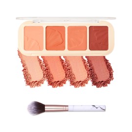 Matte Face Blush Palette Kit with Brush-4 Colors Pink Purple Orange Silky Mineral Blendable Blusher Contour Powder for Cheeks,Longlasting Professional Facial Beauty Makeup Gift for Women Girl-Set 02