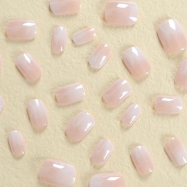 24Pcs Press On Nails Short Square Fake Nails Pink White Gradient False Nails With Glossy Designs Artificial Acrylic Nails Press Ons Full Cover Glue On Nails Short Stick On Nails For Women