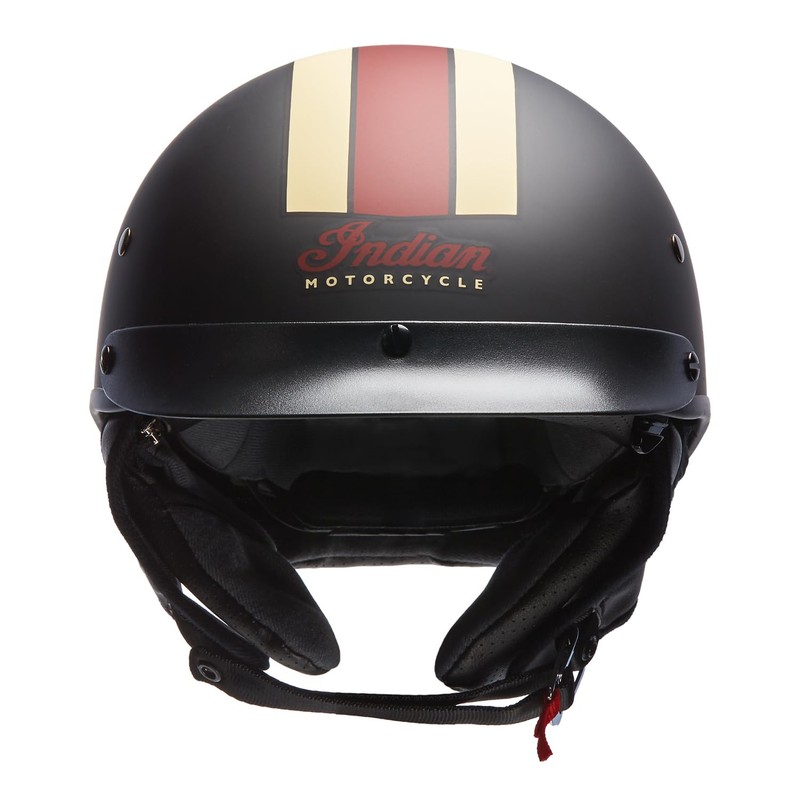 Indian Motorcycle Half Helmet, Black with Retro Racing Stripe, Matte
