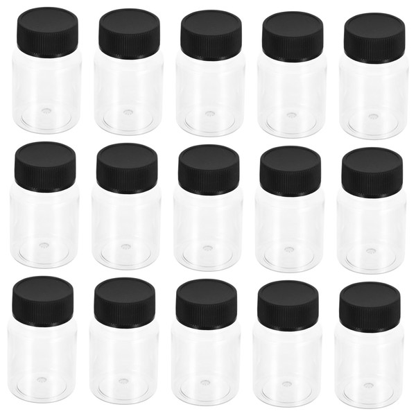 BUGUUYO 25pcs Plastic Sample Vials with Black Lids Wide Mouth