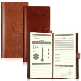 Eaasty 2 Pcs Leather Hunting Log Book Elk Hunting Journal Notebook for Men Designed for Huntsman to Record Hunt Details for Dad Husband Father's Day Birthday Gift, 96 Pages(Tan, Reddish Brown)